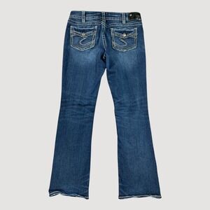 Silver Jeans Womens 31x30 Blue Suki Mid Slim Boot Fluid Denim Whiskered Flap Pkt